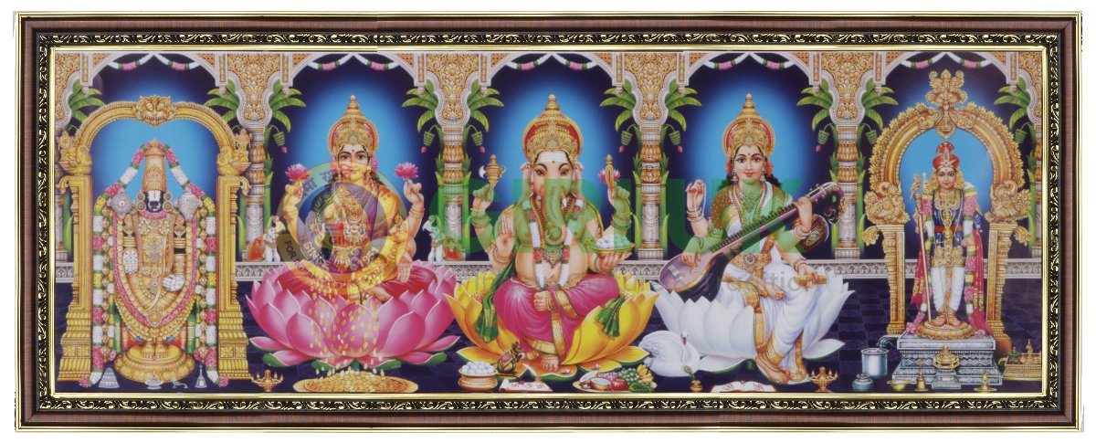 Tirupati Balaji - Lakshmi - Ganesha - Saraswati - Muruga Photo - 31 x 12 inches