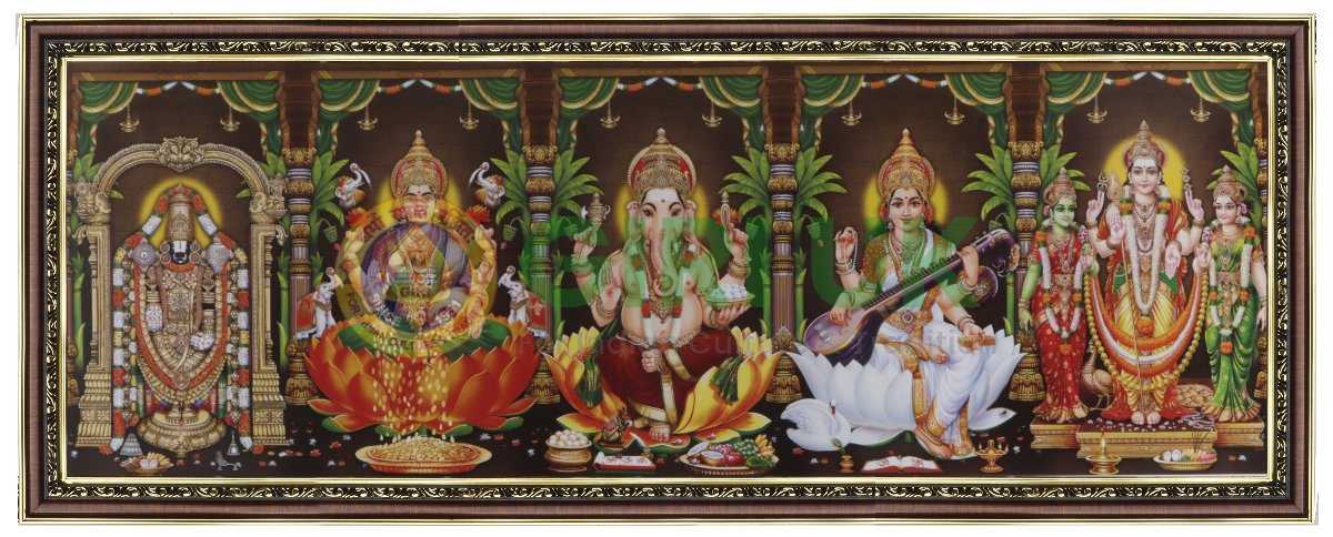 Tirupati Balaji - Maha Lakshmi - Sri Ganesha - Saraswati Devi - Vel Muruga Photo - 31 x 12 inches