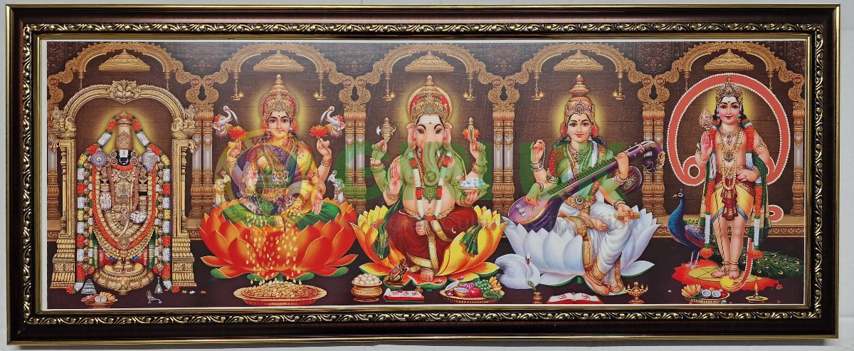 Ganesha - Saraswati - Muruga  - Balaji - Lakshmi Picture - 31 x 12 inches