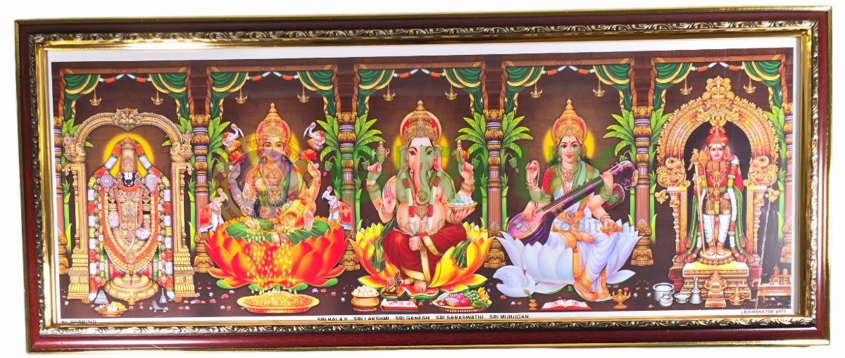 Sri Venkateswara - Lakshmi - Ganesha - Saraswati - Raja Alangaram Murugan Photo - 31 x 12 inches