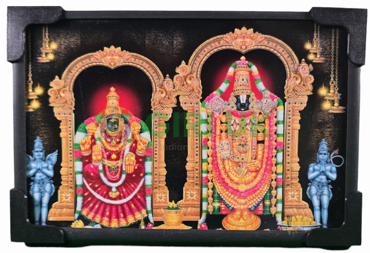 Sri Balaji Venkateshwara and Padmavati picture with frame – 6 x 4 inches