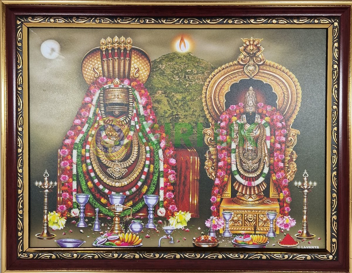 Arunachaleshwara, Unnamalai Amman picture with wooden frame - 14x11 inches