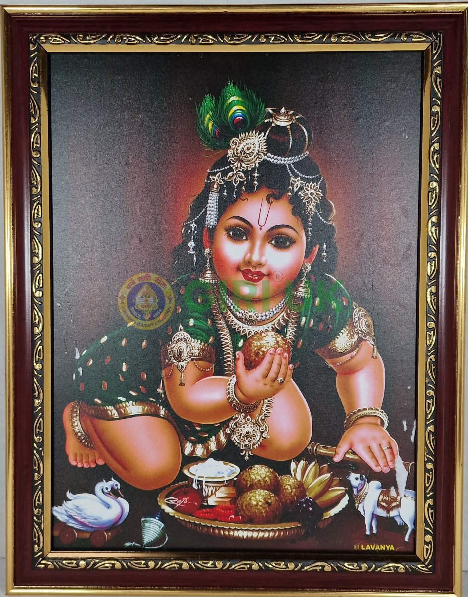 Bala Krishna painting  with wooden frame - 14 x 11 inches