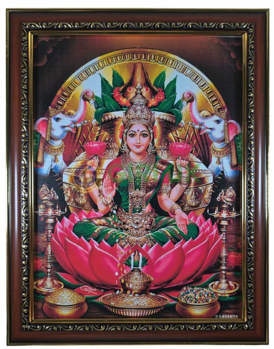 Lord Maha Lakshmi Picture with wooden frame – 14 x 11 inches