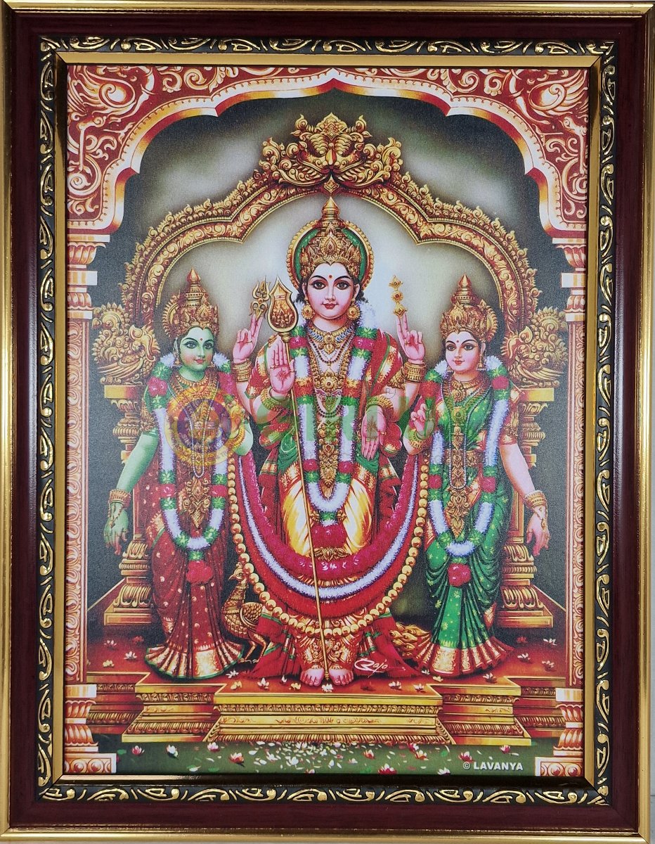 Murugan Valli Devayanai Picture with wooden frame - 14 x 11 inches