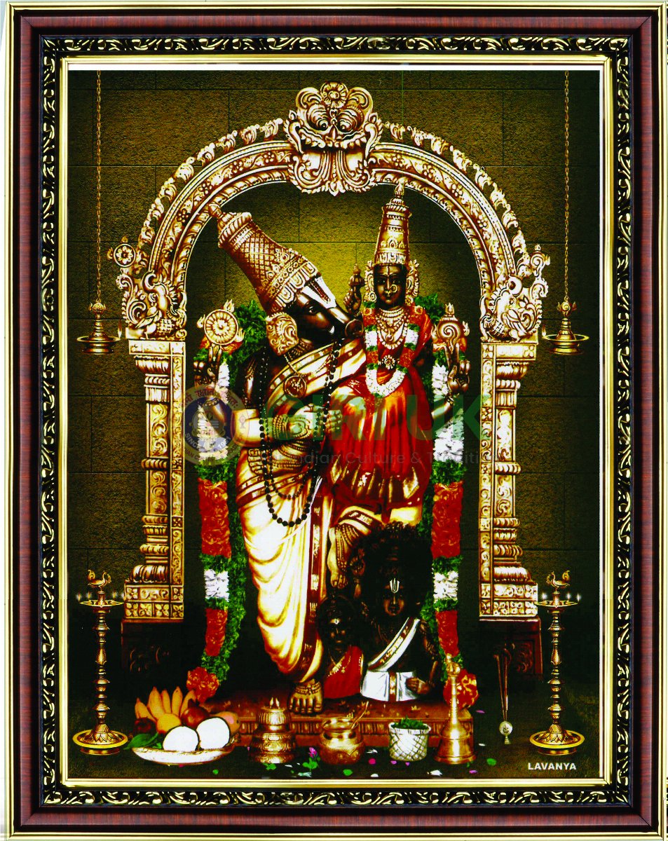 Sri Varaha with Maha Lakshmi Picture with wooden frame - 14 x 11 inches