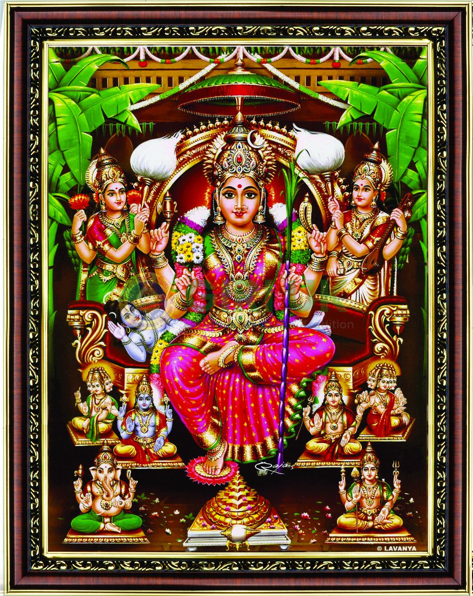 Sri Lalita Tripurasundari Picture with wooden frame - 14 x 11 inches