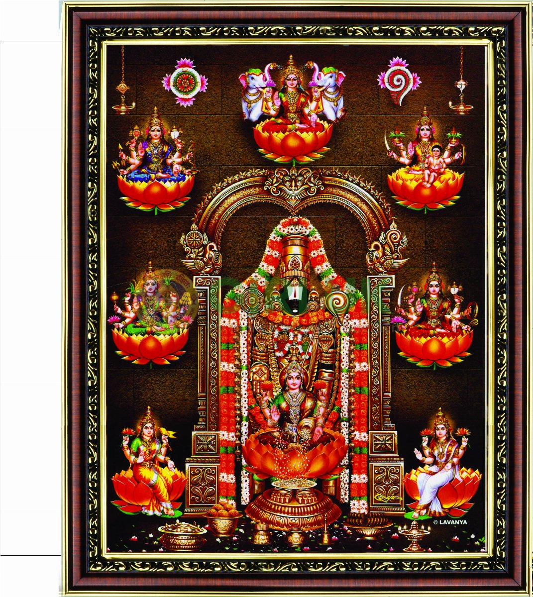 Tirupati Balaji - Ashtalakshmi Picture with wooden frame - 14 x 11 inches