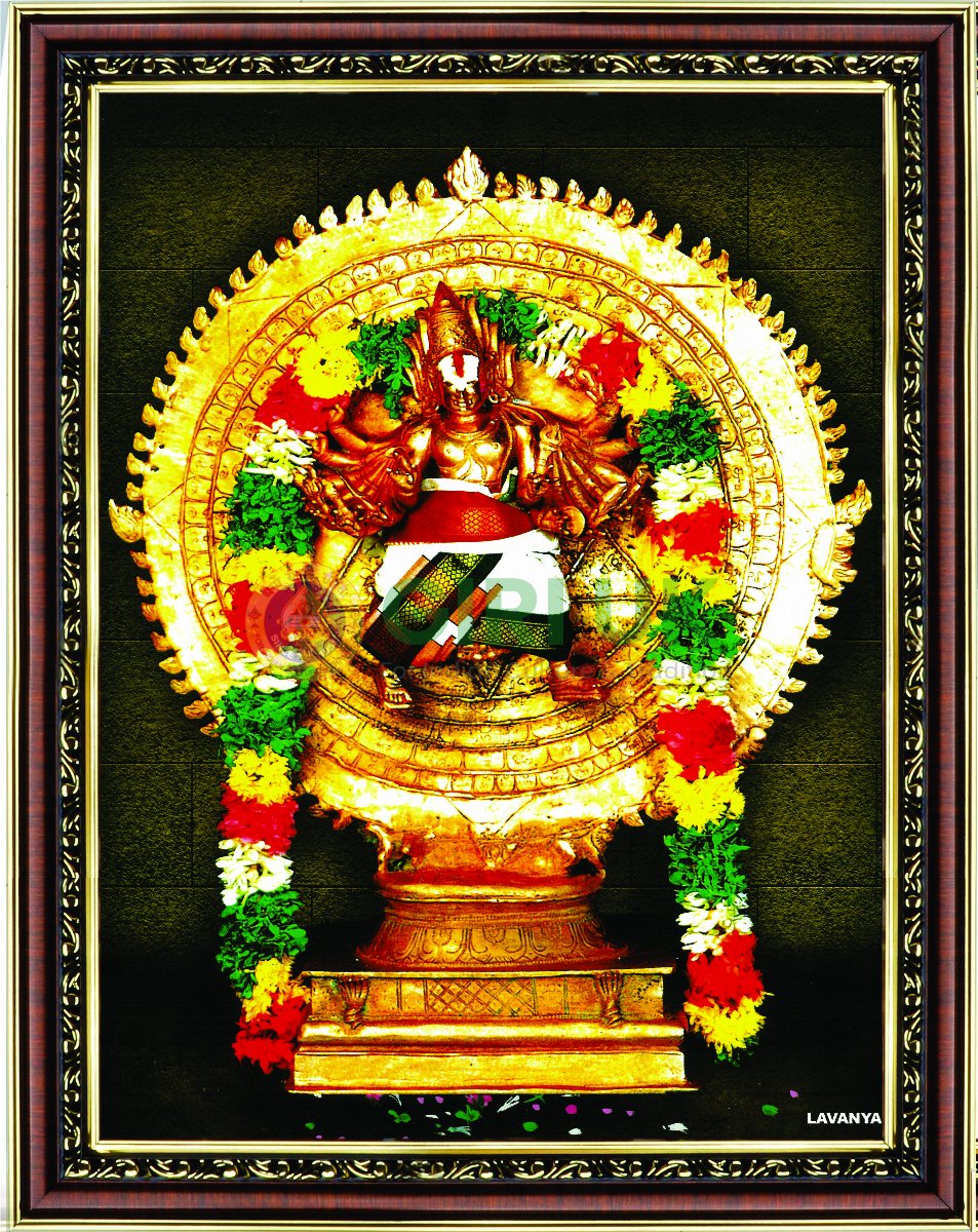 Sudarshana Perumal picture with wooden frame - 14 x 11 inches