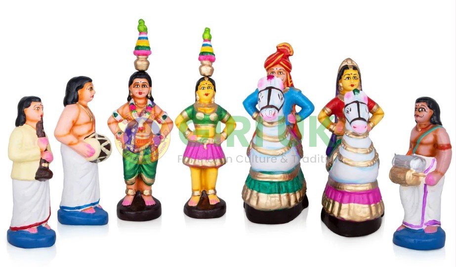 Karakattam Folk Dance Set - Clay - 7 Pcs - 8 Inch