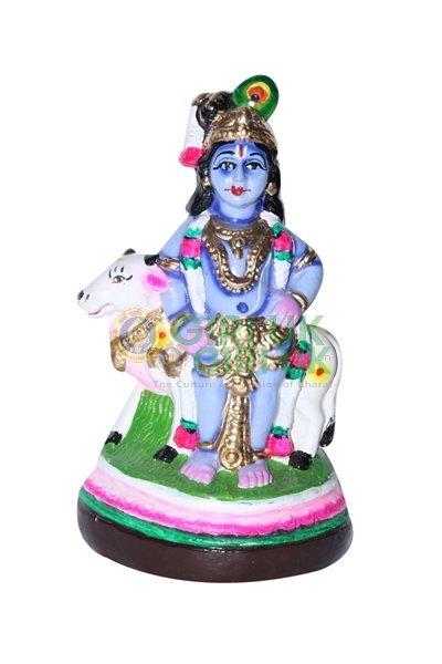 Krishna With Cow - Clay - 9 Inch