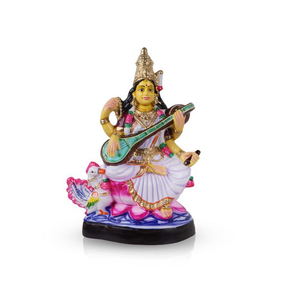 Saraswati Sitting On Lotus- 17 Inches-  Paper Mache