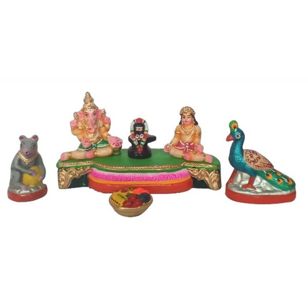 Vinayagar Murugar Linga Set - 6 Inches - Clay