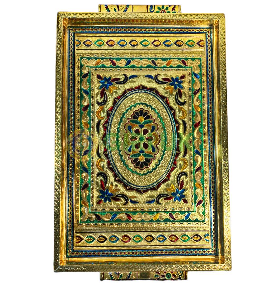 Gold-Silver Meenakari Tray (12 x 18 inches)