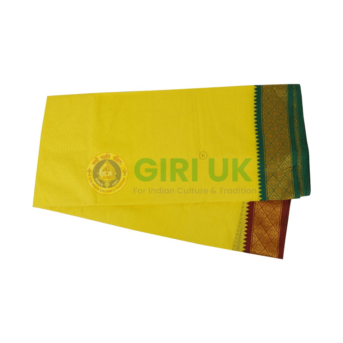 Cotton Jacquard dhoti (veshti) - yellow, 9x5 yards