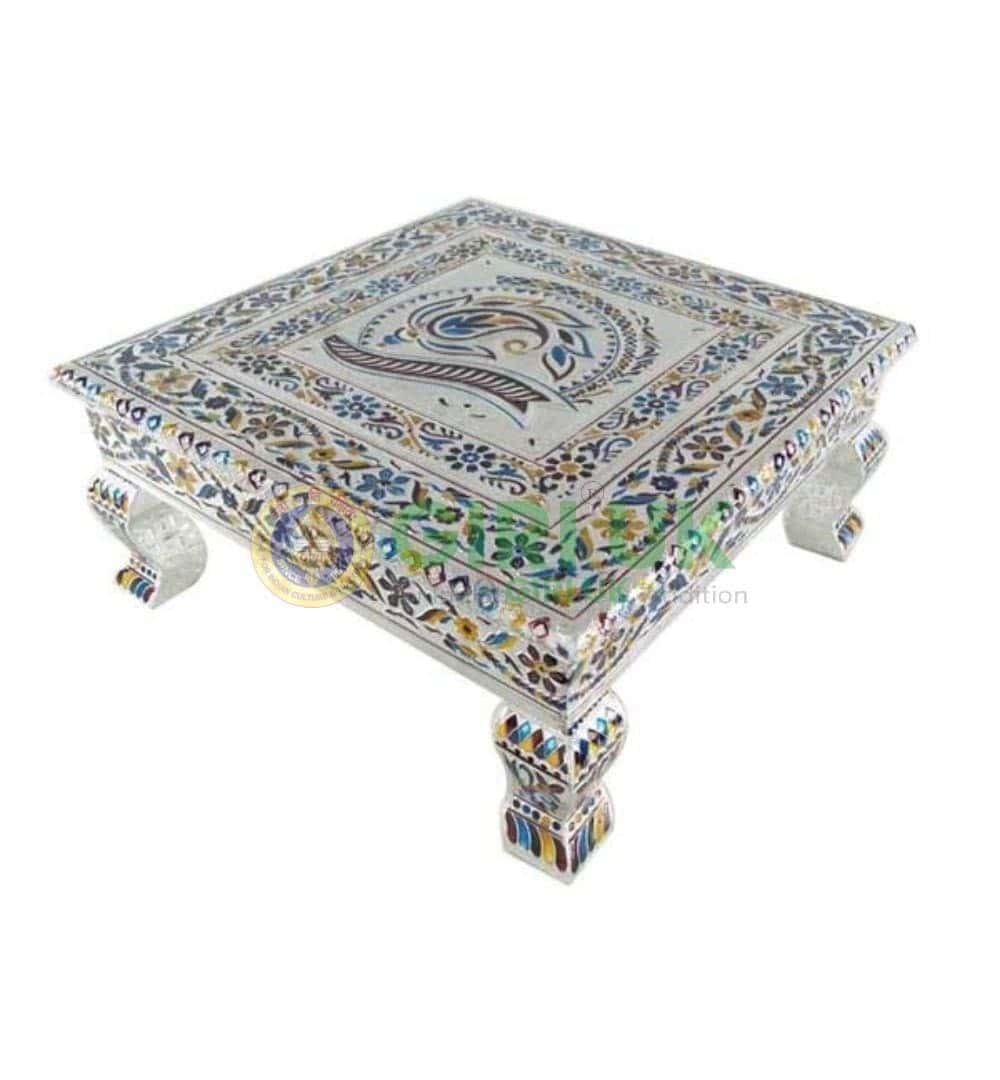 Silver Meenakari Chowki (Bajot) - 21 x 21 inches