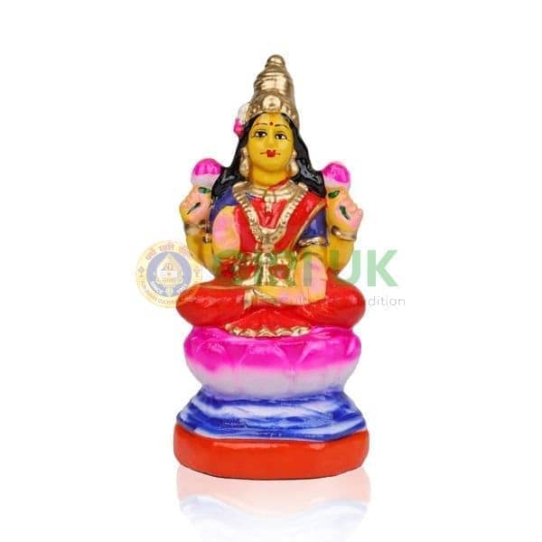 Lakshmi Sitting On Lotus - 8 inch - Clay