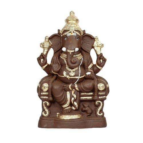 Ganapati Simhasanam - Clay - Gold - 18 Inch - Left Trunk