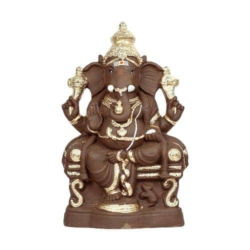 Ganapati Simhasanam - Clay - Gold - 18 Inch - Right Trunk