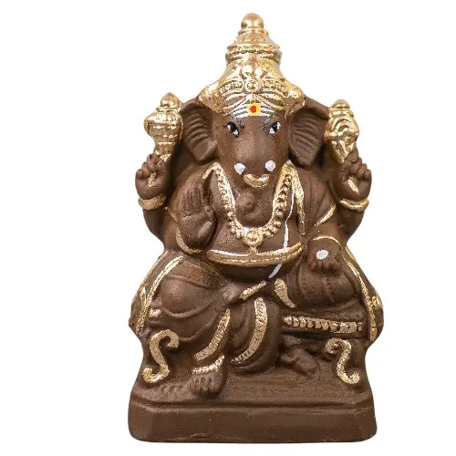 Ganapati Simhasanam - 9 Inch Gold Right Trunk