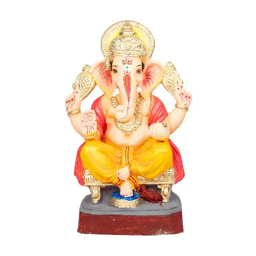 MH Ganesha - Clay - 12 Inch - Colour Crown Right Trunk