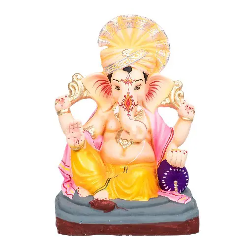 MH Ganesha - Clay - 12 Inch - Colour Turban Left Trunk