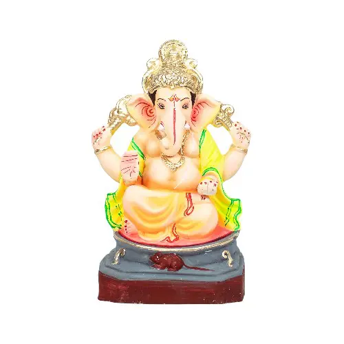 MH Ganesha - Clay - 8 Inch - Colour Crown Right Trunk
