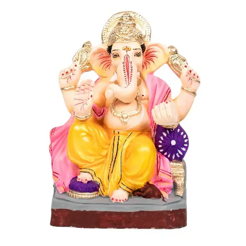 MH Ganesha - Clay - 9 Inch - Colour Crown Right Trunk