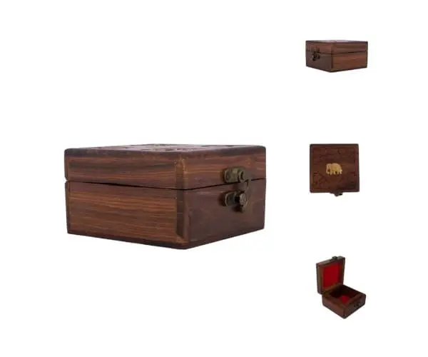 Box Carved With Elephant Inlaid 4x4 Inch