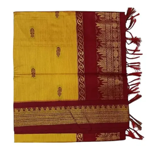 6 Yards Kalyani Cotton Butta Saree-Yellow