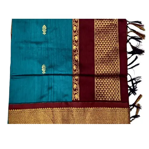 6 Yards Kalyani Cotton Butta Saree-Sky Blue