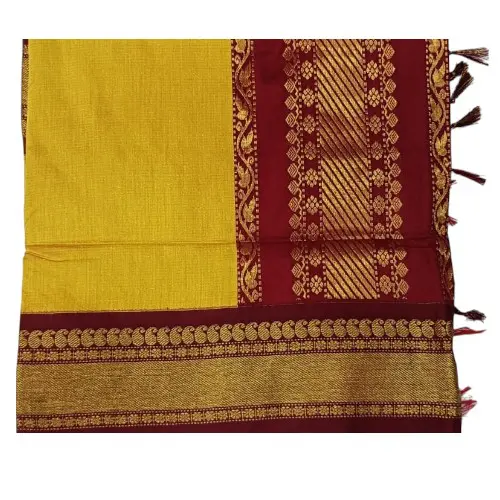 6 Yards Kalyani Cotton Vairaoosi Saree-Yellow